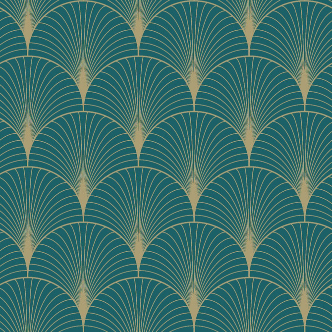 ESTA Home Lempicka Teal Art Deco Motif Wallpaper Design Department Covers about 57.5 square feet Netherlands Unpasted 6.9-in repeat, straight match 20.9-in by 33-ft long roll - My Fabric Connection -