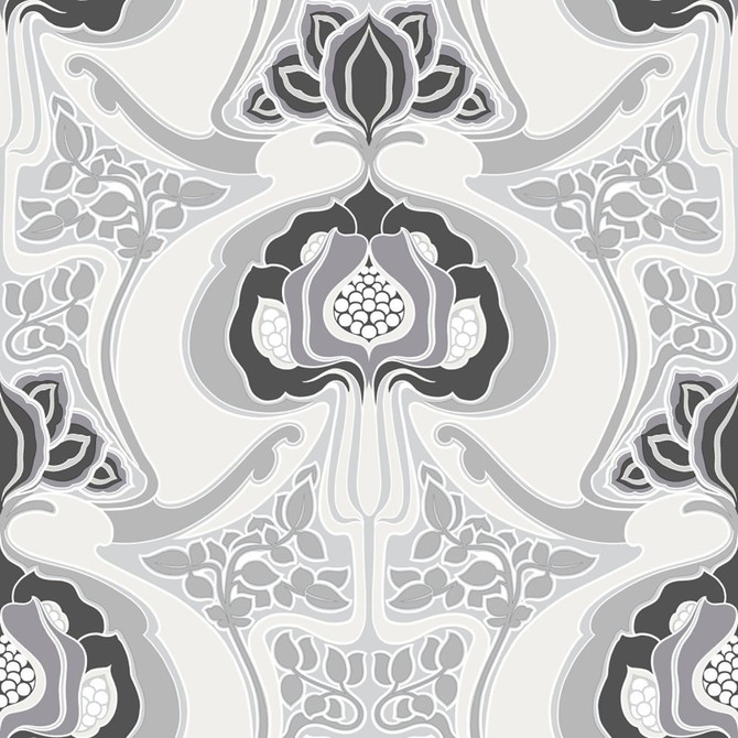 ESTA Home Joaquin Black Art Nouveau Floral Wallpaper Design Department Covers about 57.5 square feet Netherlands Unpasted 20.9-in repeat, straight match 20.9-in by 33-ft long roll - My Fabric Connection -