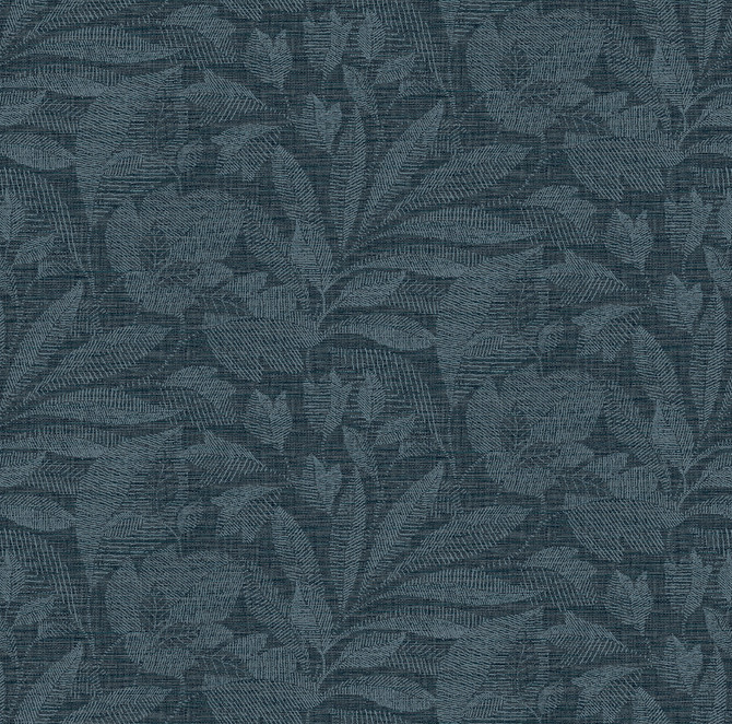 A-Street Prints Lei Navy Etched Leaves Wallpaper Dimensions Covers about 60.8 square feet China Unpasted 27-in repeat, straight match 27-in by 27-ft long roll - My Fabric Connection -