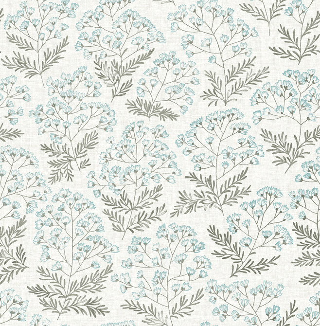 A-Street Prints Floret Blue Floral Wallpaper Equinox Covers about 56.4 square feet Great Britain Unpasted 20.9-in repeat, straight match 20.5-in by 33-ft long roll - My Fabric Connection -