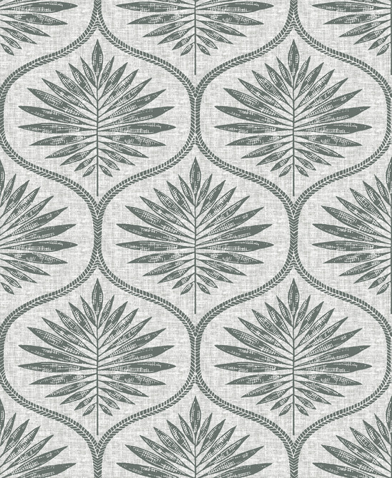 A-Street Prints Laurel Grey Ogee Wallpaper Equinox Covers about 56.4 square feet Great Britain Unpasted 12.6-in repeat, straight match 20.5-in by 33-ft long roll - My Fabric Connection -