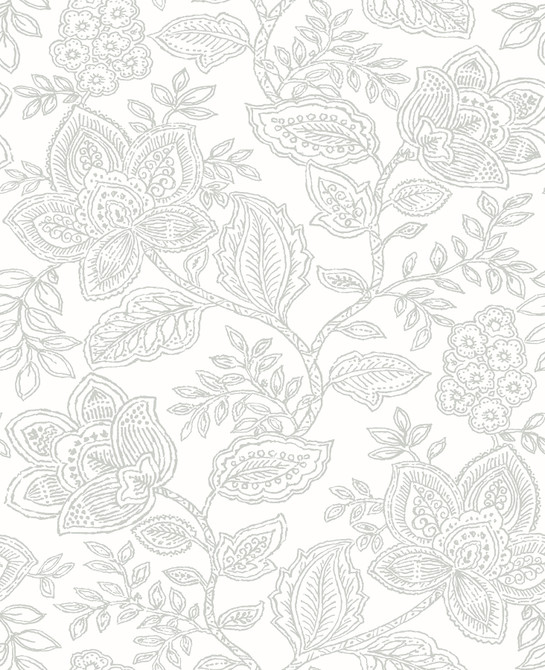 A-Street Prints Larkin Grey Floral Wallpaper Equinox Covers about 56.4 square feet Great Britain Unpasted 25.2-in repeat, straight match 20.5-in by 33-ft long roll - My Fabric Connection -