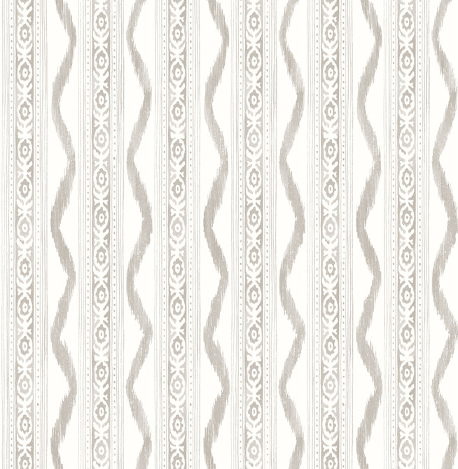 A-Street Prints Rhys Stone IKAT Stripe Wallpaper Erin Gates Covers about 56.4 square feet United States Unpasted 21-in repeat, straight match 20.5-in by 33-ft long roll - My Fabric Connection -