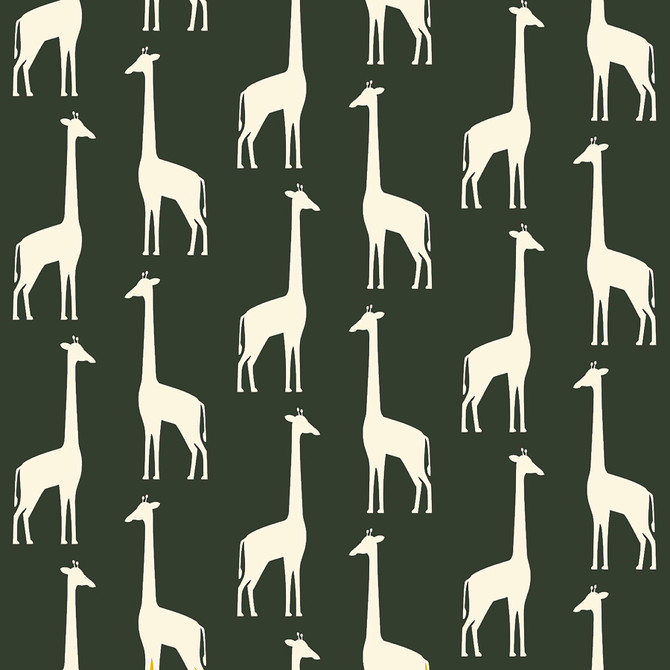 Chesapeake Vivi Green Giraffe Wallpaper Fable Covers about 57.5 square feet Netherlands Unpasted 5.2-in repeat, drop match 20.9-in by 33-ft long roll - My Fabric Connection -