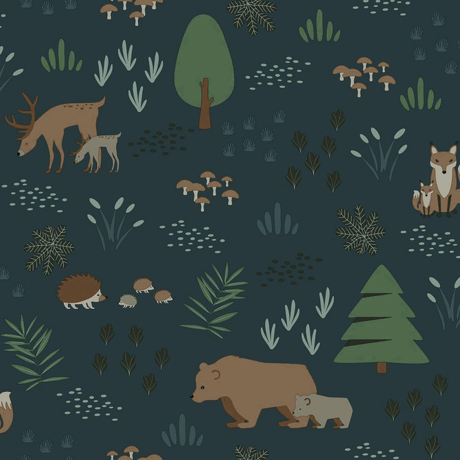 Chesapeake Finola Dark Blue Bears Wallpaper Fable Covers about 57.5 square feet 20.9-in by 33-ft long roll Unpasted 10.4 - My Fabric Connection -
