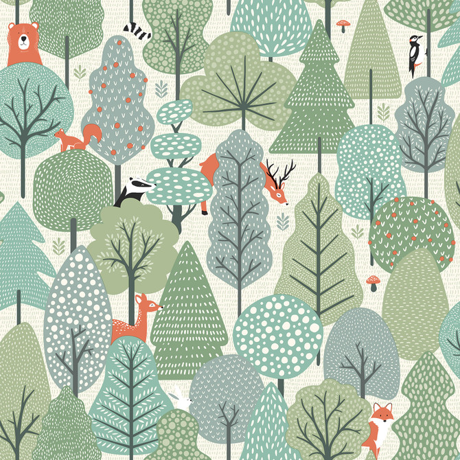 Chesapeake Quillen Green Forest Wallpaper Fable Covers about 57.5 square feet France Unpasted 10.4-in repeat, drop match 20.9-in by 33-ft long roll - My Fabric Connection -