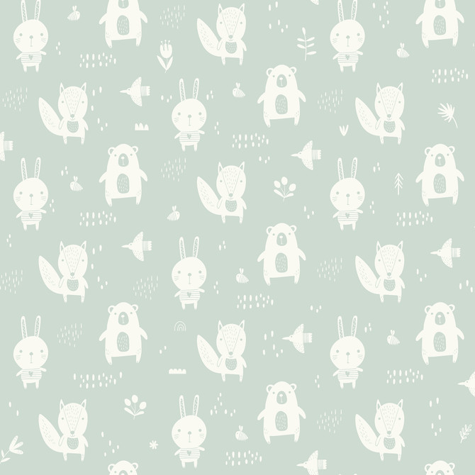 Chesapeake Bitsy Mint Woodland Wallpaper Fable Covers about 57.5 square feet France Unpasted 10.4-in repeat, drop match 20.9-in by 33-ft long roll - My Fabric Connection -