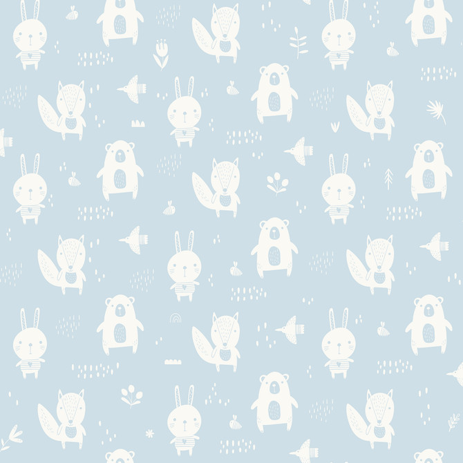 Chesapeake Bitsy Sky Blue Woodland Wallpaper Fable Covers about 57.5 square feet France Unpasted 10.4-in repeat, drop match 20.9-in by 33-ft long roll - My Fabric Connection -