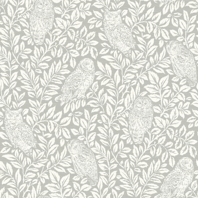 Chesapeake Parliament Light Grey Owl Wallpaper Farmhouse Covers about 56.4 square feet United States Prepasted 20.9-in repeat, straight match 20.5-in by 33-ft long roll - My Fabric Connection -