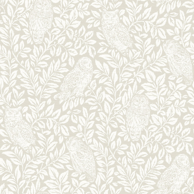 Chesapeake Parliament Cream Owl Wallpaper Farmhouse Covers about 56.4 square feet United States Prepasted 20.9-in repeat, straight match 20.5-in by 33-ft long roll - My Fabric Connection -