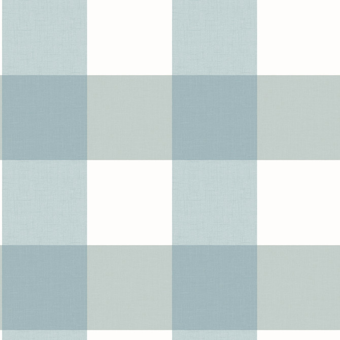 Chesapeake Amos Teal Gingham Wallpaper Farmhouse Covers about 56.4 square feet United States Prepasted 20.9-in repeat, straight match 20.5-in by 33-ft long roll - My Fabric Connection -