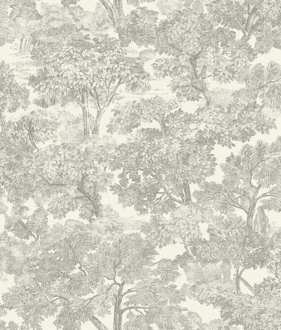 Chesapeake Spinney Grey Toile Wallpaper Wildflower Covers about 56.4 square feet United States Prepasted 24-in repeat, half drop match 20.5-in by 33-ft long roll - My Fabric Connection -