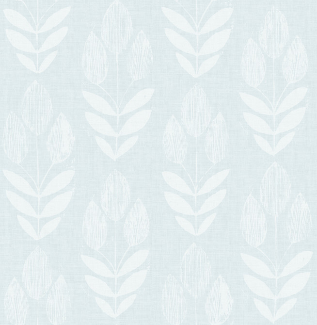 Chesapeake Garland Light Blue Block Tulip Wallpaper Farmhouse Covers about 56.4 square feet Great Britain Unpasted 20.9-in repeat, straight match 20.5-in by 33-ft long roll - My Fabric Connection -