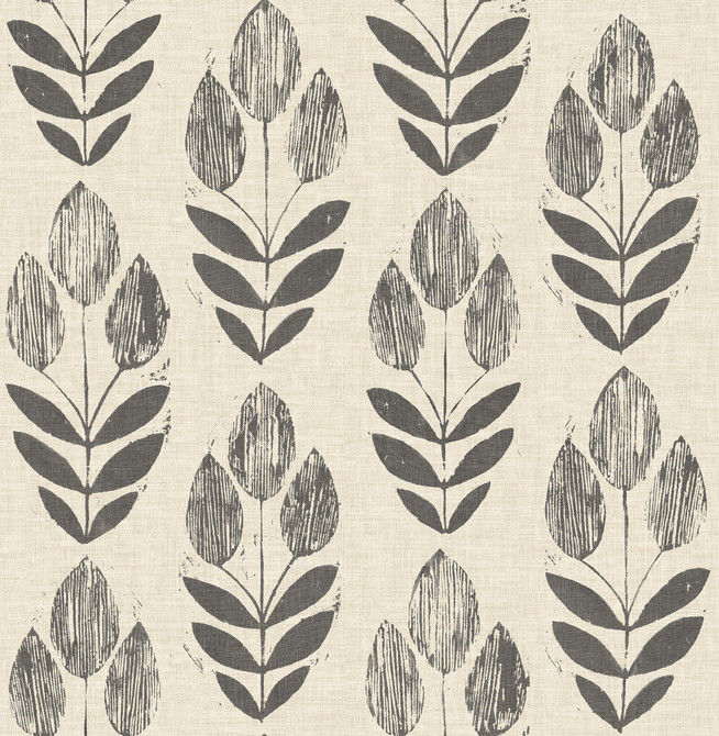 Chesapeake Garland Black Block Tulip Wallpaper Homestead Covers about 56.4 square feet Great Britain Unpasted 20.9-in repeat, straight match 20.5-in by 33-ft long roll - My Fabric Connection -