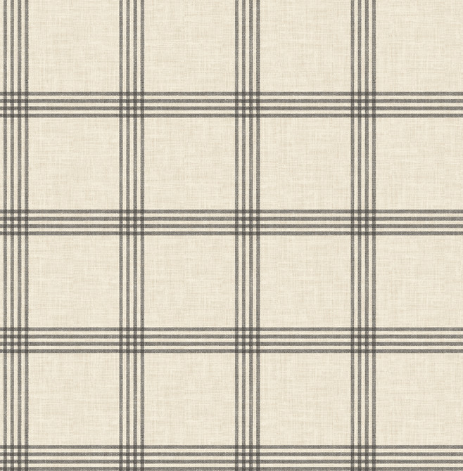 Chesapeake Twain Black Plaid Wallpaper Farmhouse Covers about 56.4 square feet Great Britain Unpasted 5.2-in repeat, straight match 20.5-in by 33-ft long roll - My Fabric Connection -