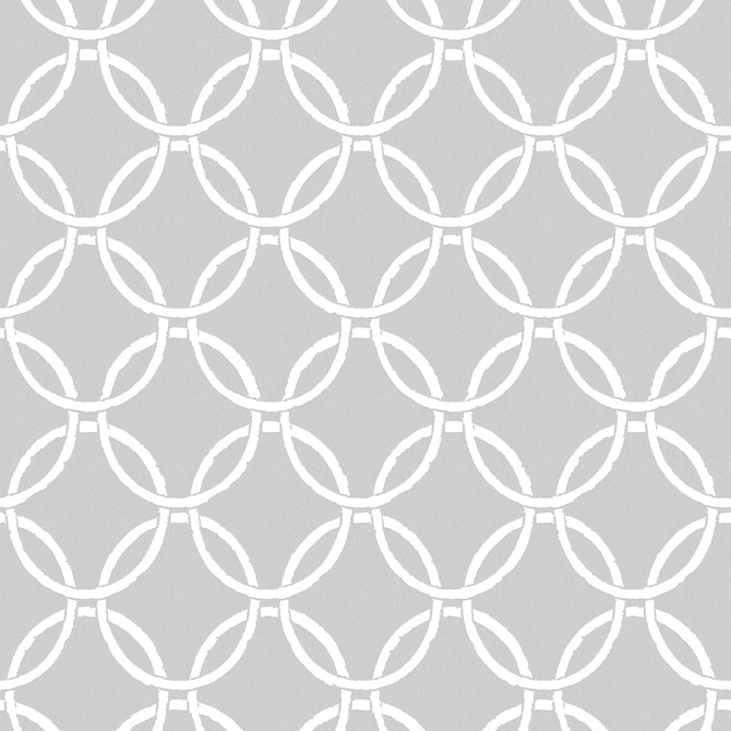 Chesapeake Quelala Grey Ring Ogee Wallpaper Flora & Fauna Covers about 56.4 square feet United States Prepasted 10.5-in repeat, straight match 20.5-in by 33-ft long roll - My Fabric Connection -
