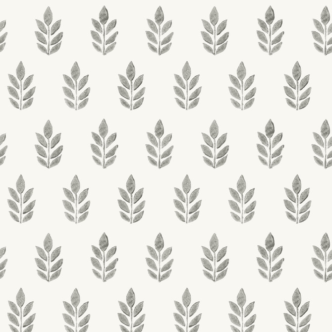 Chesapeake Ervic Charcoal Leaf Block Print Wallpaper Flora & Fauna Covers about 56.4 square feet United States Prepasted 7-in repeat, straight match 20.5-in by 33-ft long roll - My Fabric Connection -