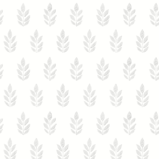 Chesapeake Ervic Light Grey Leaf Block Print Wallpaper Flora & Fauna Covers about 56.4 square feet United States Prepasted 7-in repeat, straight match 20.5-in by 33-ft long roll - My Fabric Connection -