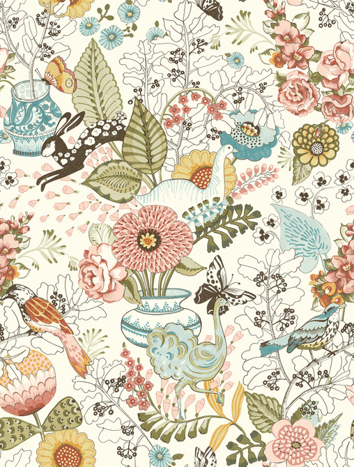 A-Street Prints Whimsy Pink Fauna Wallpaper Folklore Covers about 56.4 square feet United States Unpasted 27-in repeat, straight match 20.5-in by 33-ft long roll - My Fabric Connection -