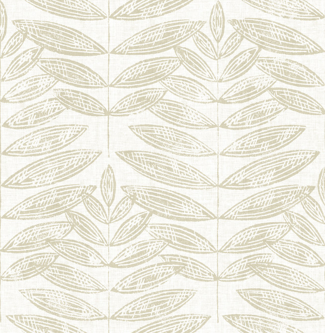 A-Street Prints Akira Beige Leaf Wallpaper Folklore Covers about 56.4 square feet Great Britain Unpasted 20.9-in repeat, drop match 20.5-in by 33-ft long roll - My Fabric Connection -