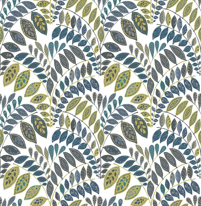 A-Street Prints Fiddlehead Green Botanical Wallpaper Folklore Covers about 56.4 square feet Great Britain Unpasted 20.9-in repeat, straight match 20.5-in by 33-ft long roll - My Fabric Connection -