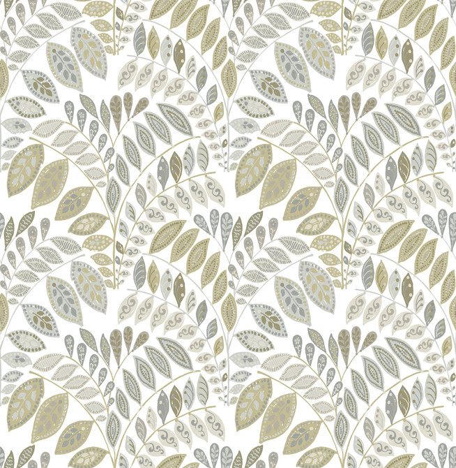 A-Street Prints Fiddlehead Grey Botanical Wallpaper Folklore Covers about 56.4 square feet Great Britain Unpasted 20.9-in repeat, straight match 20.5-in by 33-ft long roll - My Fabric Connection -