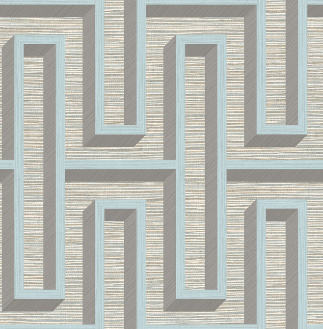 Advantage Henley Light Blue Geometric Grasscloth Wallpaper Fusion Covers about 56.4 square feet Great Britain Unpasted 20.9-in repeat, straight match 20.5-in by 33-ft long roll - My Fabric Connection -