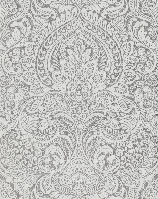 A-Street Prints Artemis Silver Damask Wallpaper Grey Resource Covers about 57.5 square feet China Unpasted 25.2-in repeat, straight match 20.9-in by 33-ft long roll - My Fabric Connection -