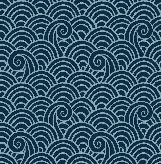 A-Street Prints Alorah Navy Wave Wallpaper Happy Covers about 56.4 square feet Great Britain Unpasted 10.4-in repeat, straight match 20.5-in by 33-ft long roll - My Fabric Connection -