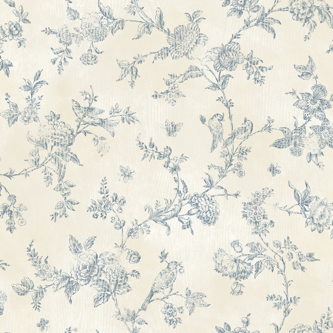 Chesapeake French Nightingale Blue Trail Wallpaper Homestead Covers about 56.4 square feet United States Prepasted 20.5-in repeat, drop match 20.5-in by 33-ft long roll - My Fabric Connection -