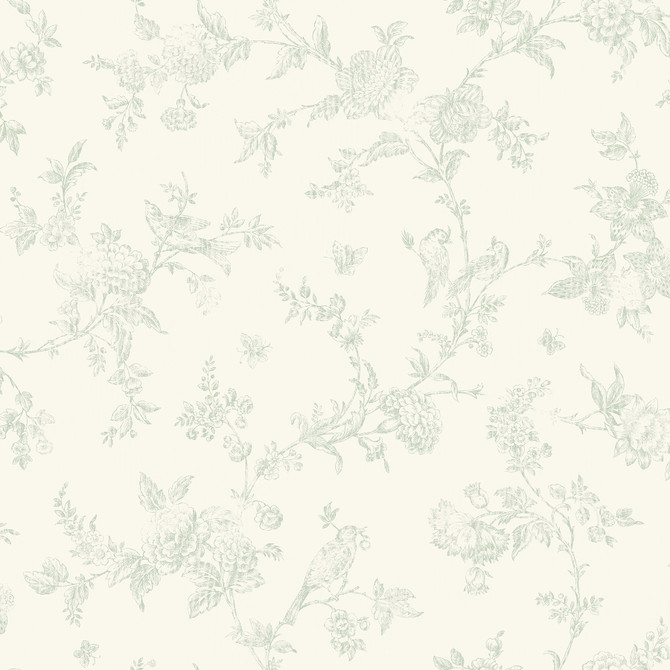 Chesapeake French Nightingale Seafoam Trail Wallpaper Homestead Covers about 56.4 square feet 20.5-in by 33-ft long roll Prepasted 20.5 - My Fabric Connection -