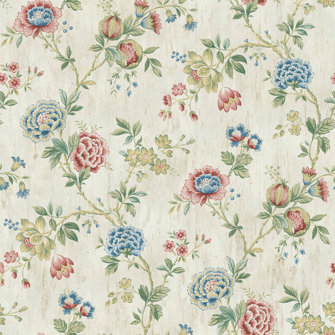 Chesapeake Chrysanthemum Multicolor Jacobean Wallpaper Homestead Covers about 56.4 square feet United States Prepasted 20.5-in repeat, straight match 20.5-in by 33-ft long roll - My Fabric Connection -