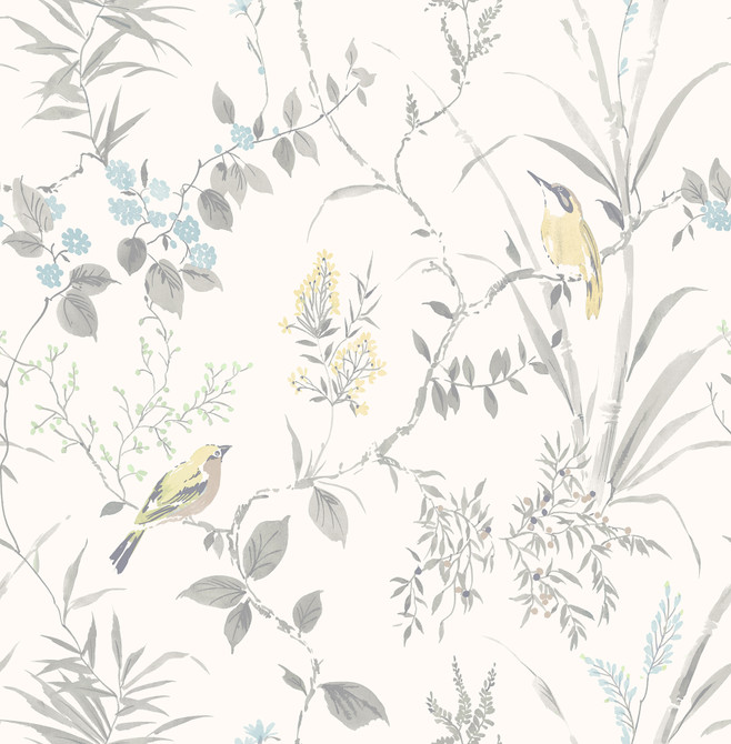 Chesapeake Imperial Garden Grey Botanical Wallpaper Homestead Covers about 56.4 square feet Great Britain Unpasted 20.9-in repeat, straight match 20.5-in by 33-ft long roll - My Fabric Connection -