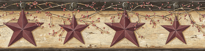 Chesapeake Ennis Maroon Rustic Barn Star Wallpaper Homestead Covers about 7.5 square feet United States Prepasted Frame the room with this lovely border 6-in by 15-ft long roll - My Fabric Connection -