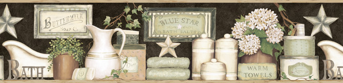 Chesapeake Martha Black Country Bath Wallpaper Homestead Covers about 7.5 square feet 6-in by 15-ft long roll Prepasted 0 - My Fabric Connection -
