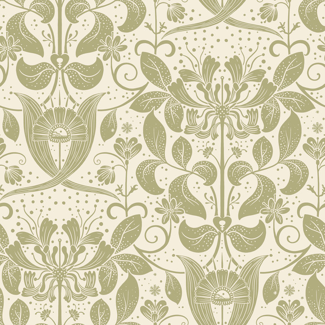 A-Street Prints Berit Olive Floral Crest Wallpaper Ingrid Covers about 57.5 square feet 20.9-in by 33-ft long roll Unpasted 20.9 - My Fabric Connection -