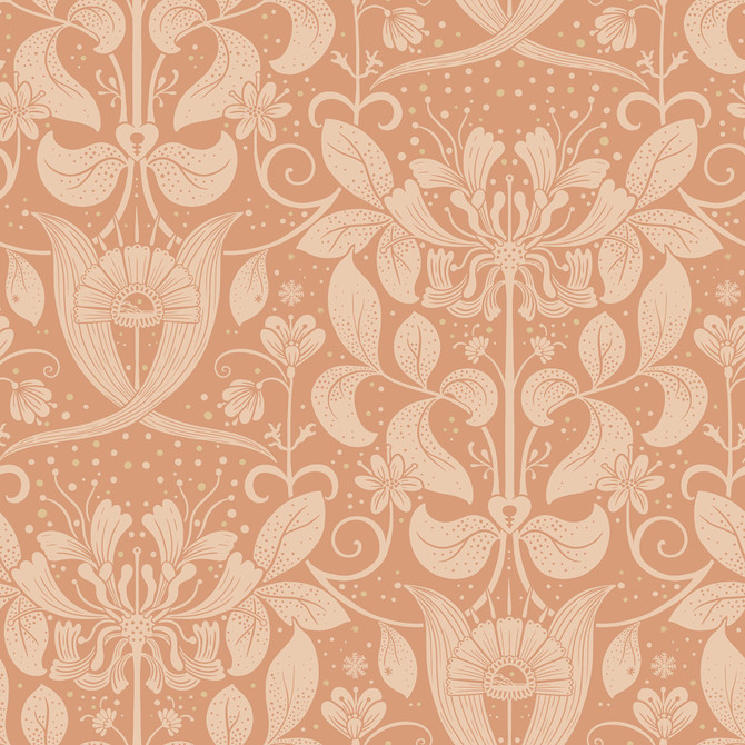 A-Street Prints Berit Coral Floral Crest Wallpaper Ingrid Covers about 57.5 square feet Sweden Unpasted 20.9-in repeat, straight match 20.9-in by 33-ft long roll - My Fabric Connection -
