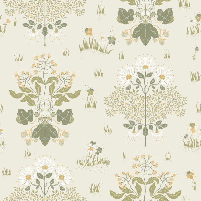 A-Street Prints Elda Olive Delicate Daisies Wallpaper Ingrid Covers about 57.5 square feet Sweden Unpasted 20.9-in repeat, straight match 20.9-in by 33-ft long roll - My Fabric Connection -