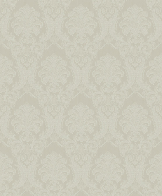 Sirpi Renatta Cream Damask Wallpaper Italian Silk Covers about 57.5 square feet Italy Unpasted 12.6-in repeat, straight match 20.9-in by 33-ft long roll - My Fabric Connection -
