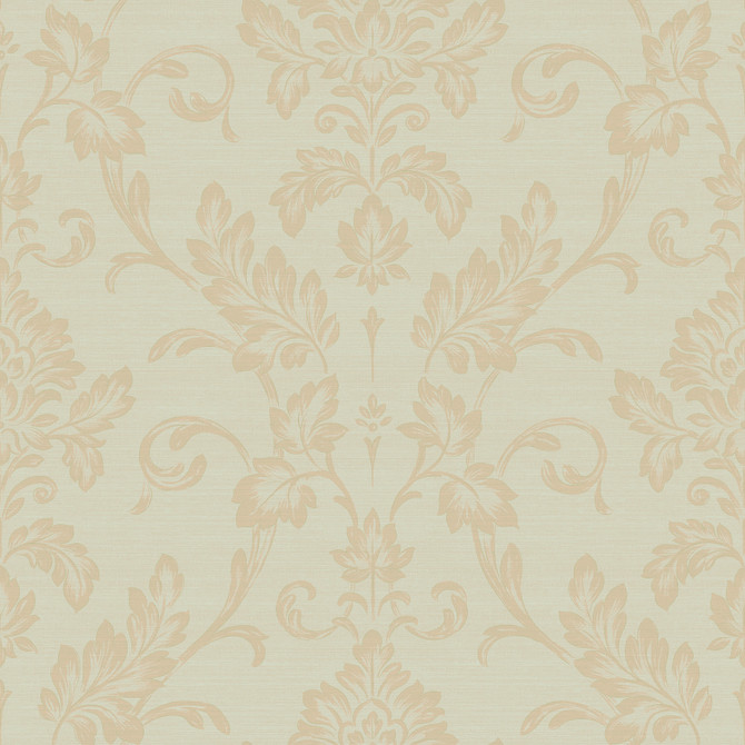 Sirpi Antonella Gold Scroll Wallpaper Italian Silk Covers about 57.5 square feet Italy Unpasted 20.9-in repeat, straight match 20.9-in by 33-ft long roll - My Fabric Connection -