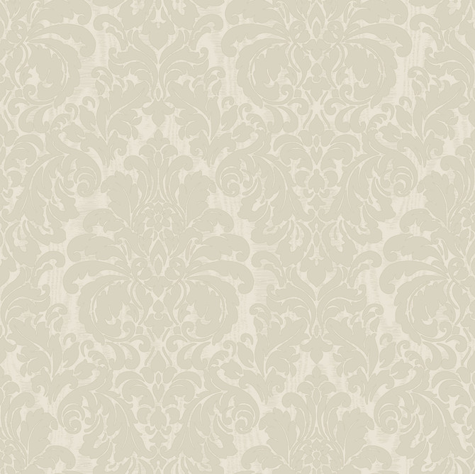 Sirpi Betina White Damask Wallpaper Italian Silk Covers about 57.5 square feet Italy Unpasted 20.9-in repeat, drop match 20.9-in by 33-ft long roll - My Fabric Connection -