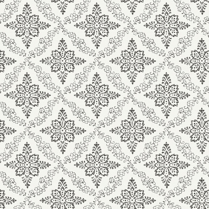 Chesapeake Wynonna Black Geometric Floral Wallpaper Kindred Covers about 56.4 square feet United States Prepasted 20.5-in repeat, straight match 20.5-in by 33-ft long roll - My Fabric Connection -
