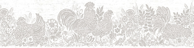 Chesapeake Parton Light Grey Chicken Wallpaper Kindred Covers about 7.5 square feet United States Prepasted Frame the room with this lovely border 6-in by 15-ft long roll - My Fabric Connection -
