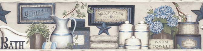 Chesapeake Country Bath Blue Rustic Wallpaper Kindred Covers about 7.5 square feet United States Prepasted Frame the room with this lovely border 6-in by 15-ft long roll - My Fabric Connection -