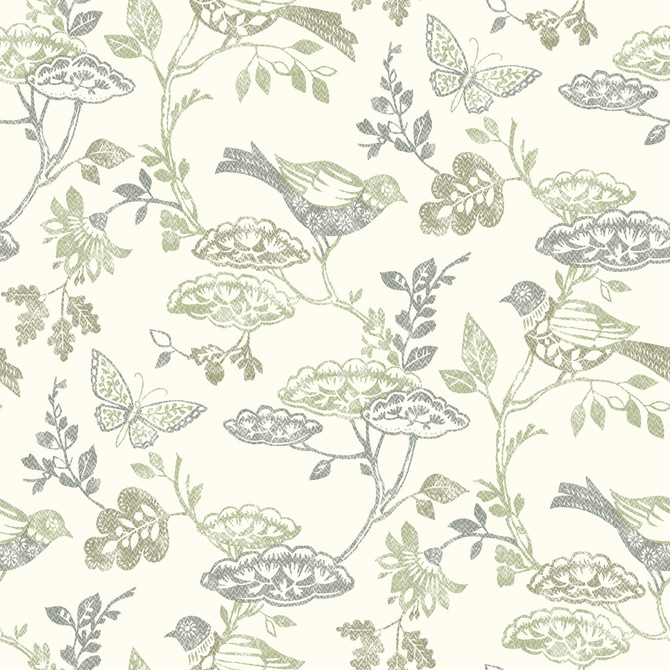 Chesapeake Malmo Green Trail Wallpaper Kinfolk Covers about 56.4 square feet United States Prepasted 20.5-in repeat, straight match 20.5-in by 33-ft long roll - My Fabric Connection -