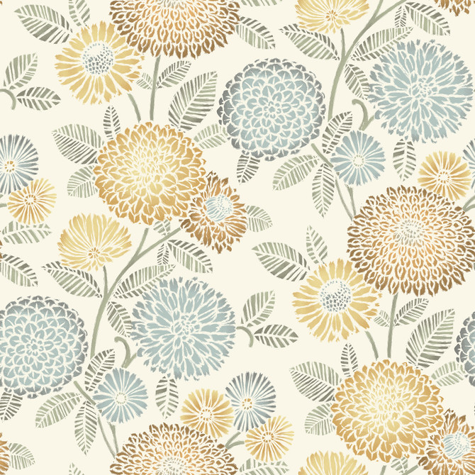 Chesapeake Zalipie Apricot Floral Trail Wallpaper Kinfolk Covers about 56.4 square feet United States Prepasted 20.5-in repeat, straight match 20.5-in by 33-ft long roll - My Fabric Connection -