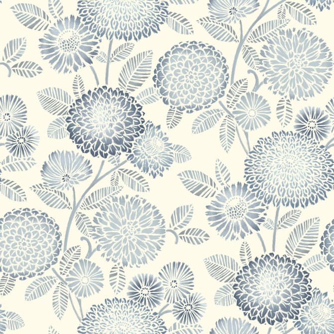 Chesapeake Zalipie Blue Floral Trail Wallpaper Kinfolk Covers about 56.4 square feet United States Prepasted 20.5-in repeat, straight match 20.5-in by 33-ft long roll - My Fabric Connection -
