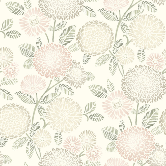 Chesapeake Zalipie Blush Floral Trail Wallpaper Kinfolk Covers about 56.4 square feet United States Prepasted 20.5-in repeat, straight match 20.5-in by 33-ft long roll - My Fabric Connection -