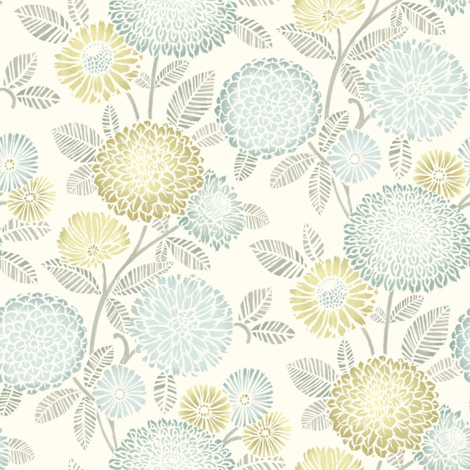 Chesapeake Zalipie Lime Floral Trail Wallpaper Kinfolk Covers about 56.4 square feet United States Prepasted 20.5-in repeat, straight match 20.5-in by 33-ft long roll - My Fabric Connection -