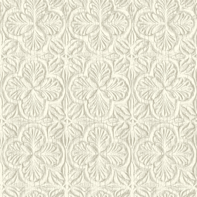 Chesapeake Karachi White Wooden Damask Wallpaper Kinfolk Covers about 56.4 square feet 20.5-in by 33-ft long roll Prepasted 20.5 - My Fabric Connection -